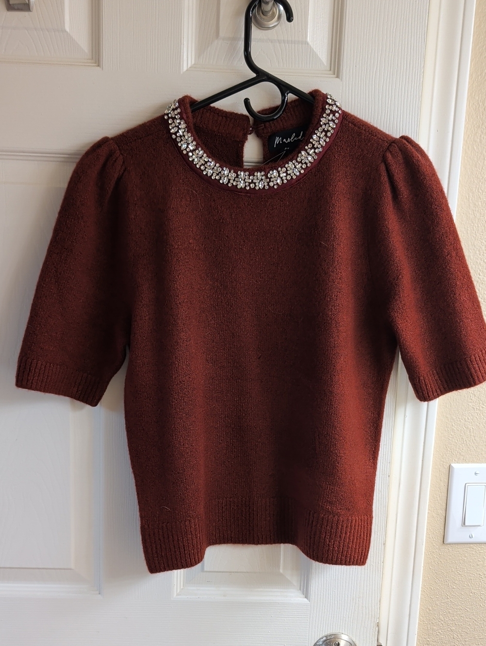 NWT Embellished Collar Short Sleeve Sweater - Rust